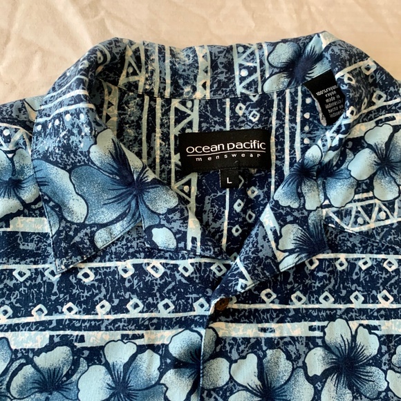 OP Ocean Pacific Tropical Hawaiian Button Down Shirt Large - Picture 2 of 3